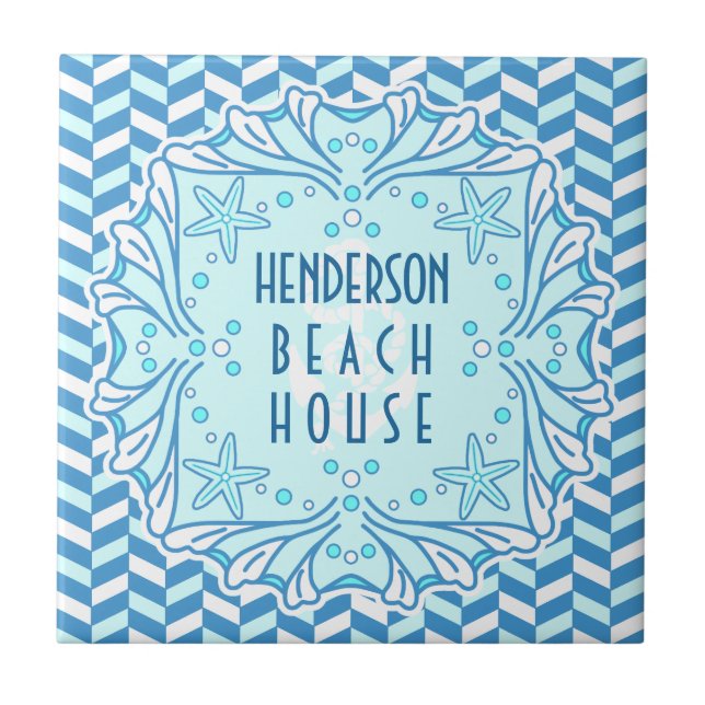 Carreau Beach House Art Deco Shell et Herringbone Custom (Devant)