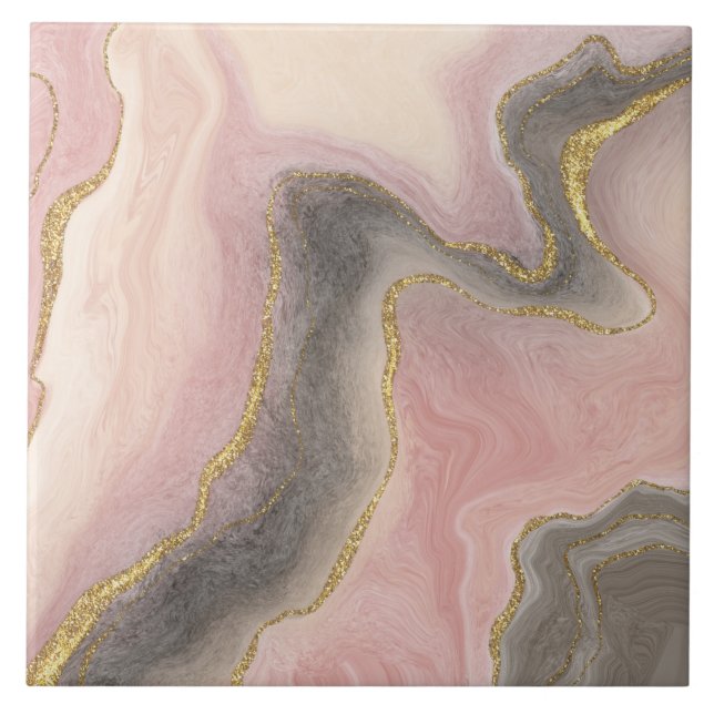 Carreau Beau Aquarelle rose et gris Parties scintillant or (Devant)
