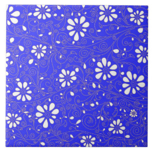 Carreau Beau bleu blanc classique fleurs motif