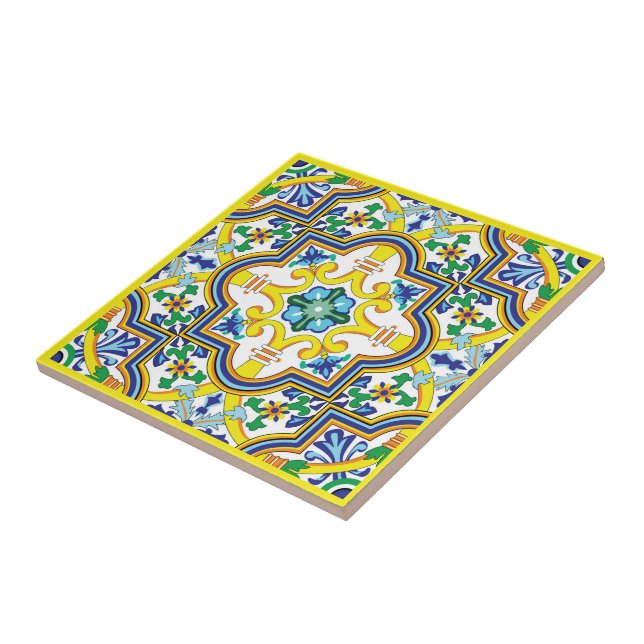 Carreau 💛 💙 💚 Beau bleu et jaune Azulejos (Côté)