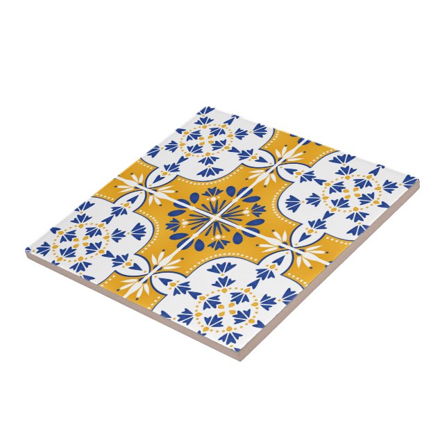 Carreau Beau bleu et jaune portugais Azulejo (Côté)
