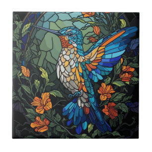Carreau Beau colibri en verre satiné