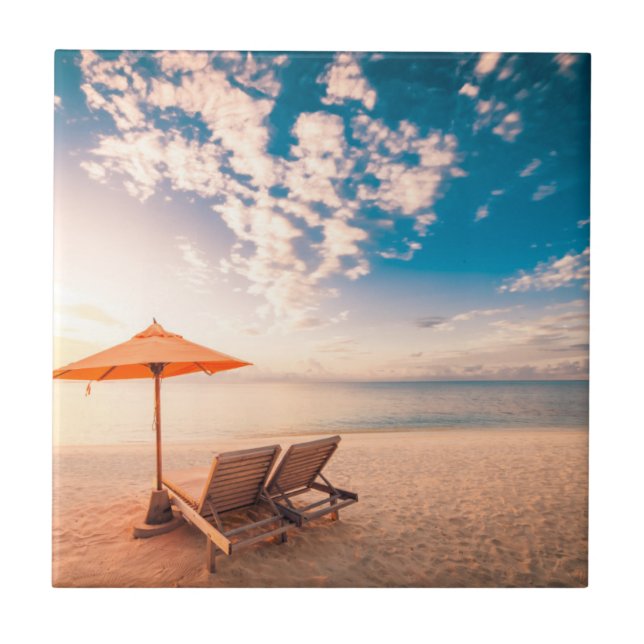 Carreau Beau coucher du soleil de plage des Maldives (Devant)