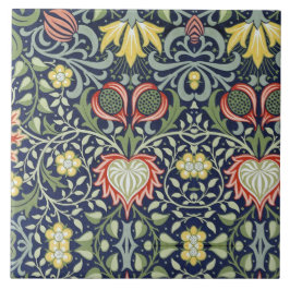 Carreau Beau modèle floral du 19ème siècle Vert Rouge