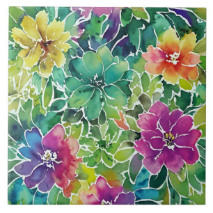 Carreau Beau Motif de fleurs d'aquarelle