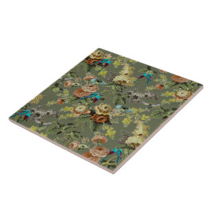 Carreau Beau oiseau exotique, arrière - plan vert marécage
