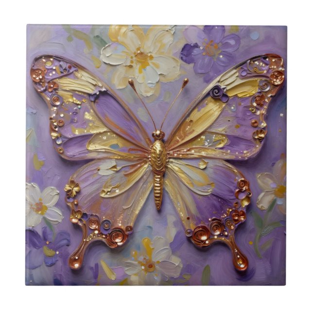 Carreau Beau Papillon Violet et Fleurs (Devant)