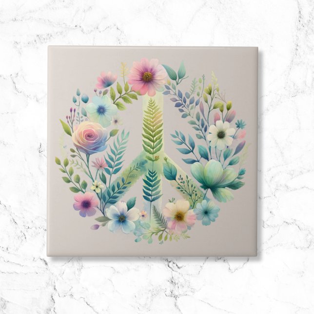 Carreau Beau signe de paix les années 70 rétro Floral (Créateur téléchargé)