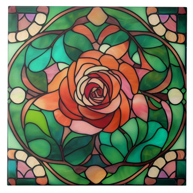 Carreau Beau Style Verre Tiré Rose Floral (Devant)