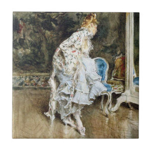 Carreau Beauté à la mode s'admirant dans le miroir