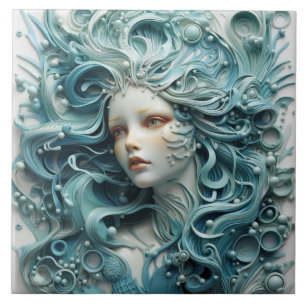 Carreau Beauté Ethérée, Sirène détaillée aux cheveux bleus