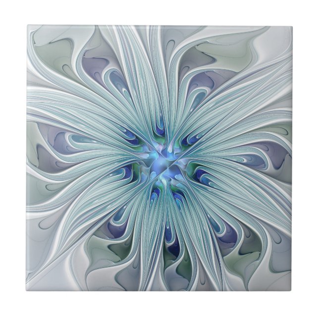 Carreau Beauté florale Abstraite moderne Blue Pastel Flowe (Devant)