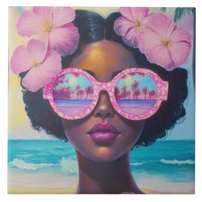 Carreau Beauté tropicale dans les tons roses (Devant)