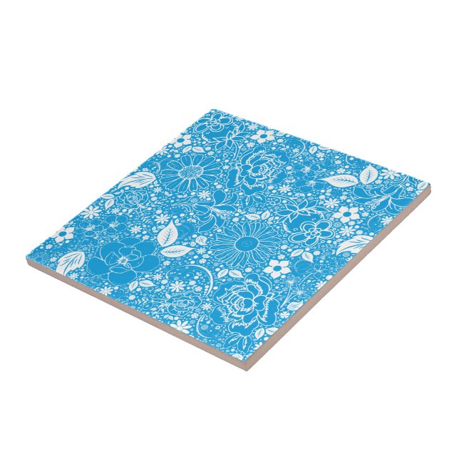 Carreau Beautés botaniques Bleu clair (Côté)