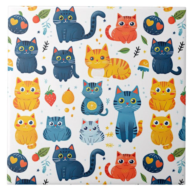 Carreau Beaux chats kawaii, jouer avec des jouets blanc ba (Devant)