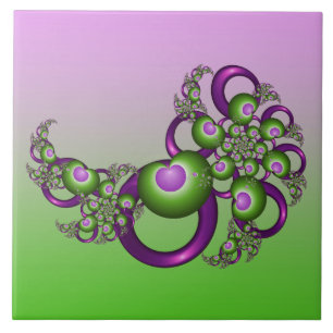 Carreau Beaux cœurs verts roses modernes abstraits fractal