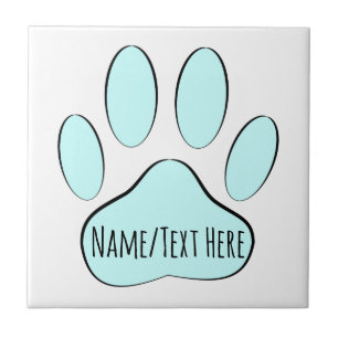 Carreau Bébé Bleu Chien Pawprint Nom personnalisé