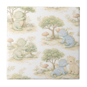 Carreau Bébé dragon mignon Motif pastel de la forêt (2)