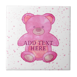 Carreau Bébé mignon Ours En Rose Texte Personnalisé