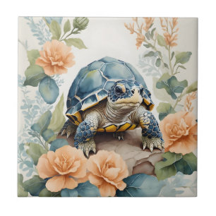 Carreau Bébé mignon Tortoise Pastel Aquarelle Florale