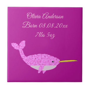 Carreau Bébé rose jolie fille Narwhal naissance personnali