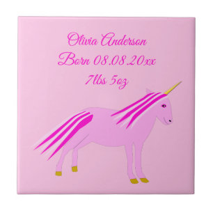 Carreau Bébé rose jolie fille Unicorn naissance personnali