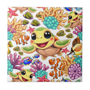 Carreau Bébé Tortue de Mer Heureux et Mignon Personnage