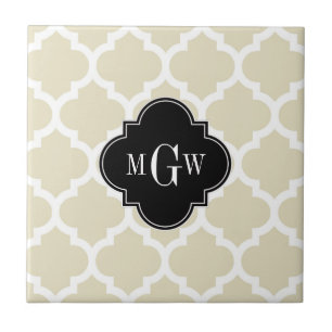 Carreau Beige, White Moroccan #5 Black 3 Initial Monogram