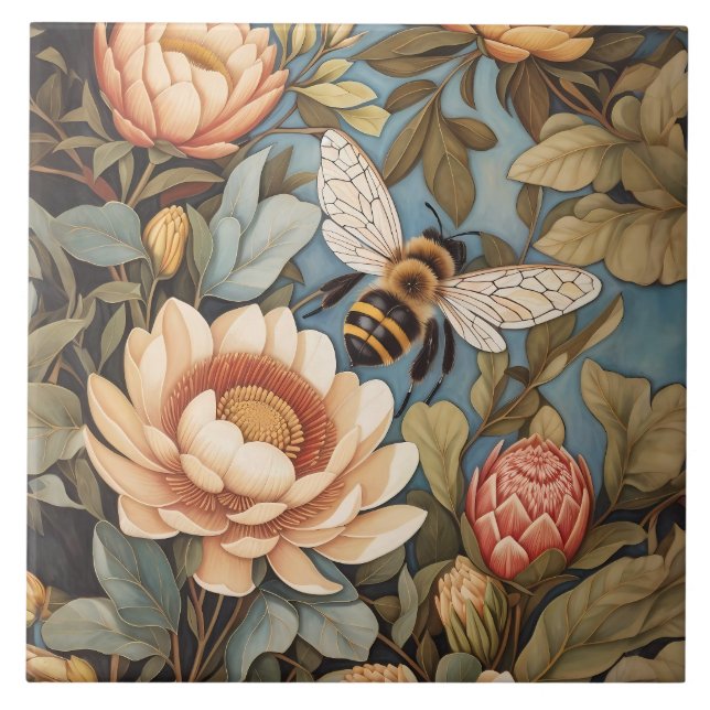 Carreau Belle Abeille De Jardin Avec Fleurs Protea (Devant)