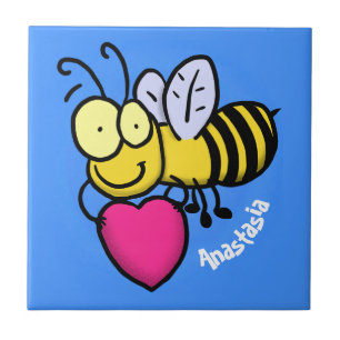 Carreau Belle abeille drôle avec dessin animé du coeur