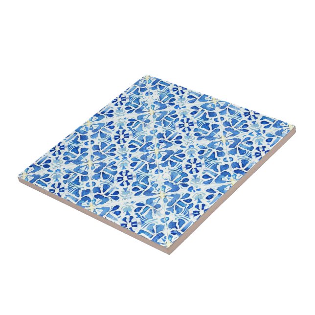 Carreau Belle aquarelle bleu blanc jaune pâle (Côté)