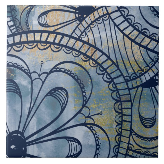 Carreau Belle artsy industriel bleu gris faux cuivre (Devant)