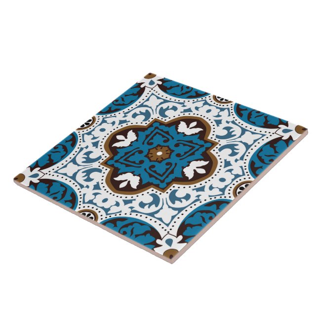 Carreau 💙 🤎 Belle Azulejos turquoise et brune, V (Côté)