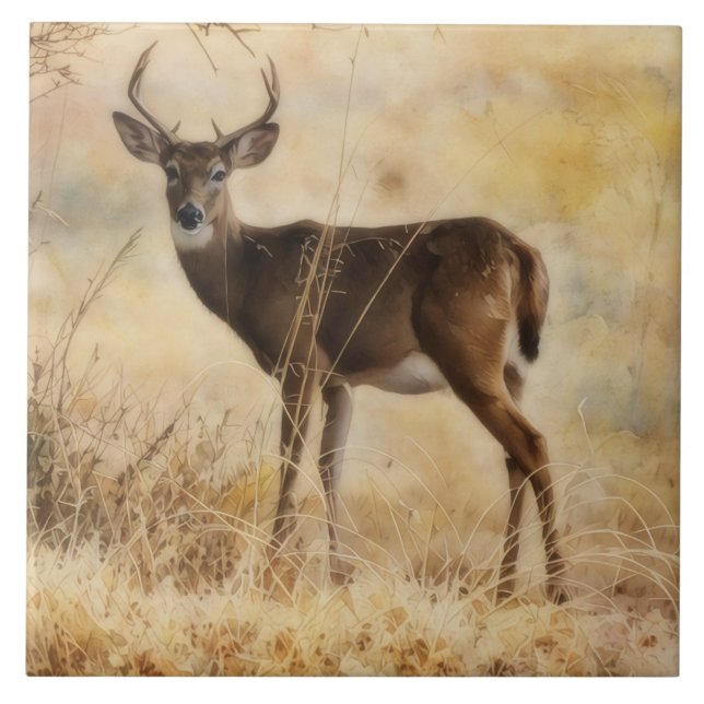 Carreau Belle Buck Deer au Texas Tile Trivet (Devant)