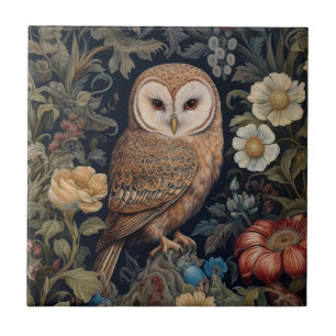 Carreau Belle chouette dans le jardin style Art nouveau