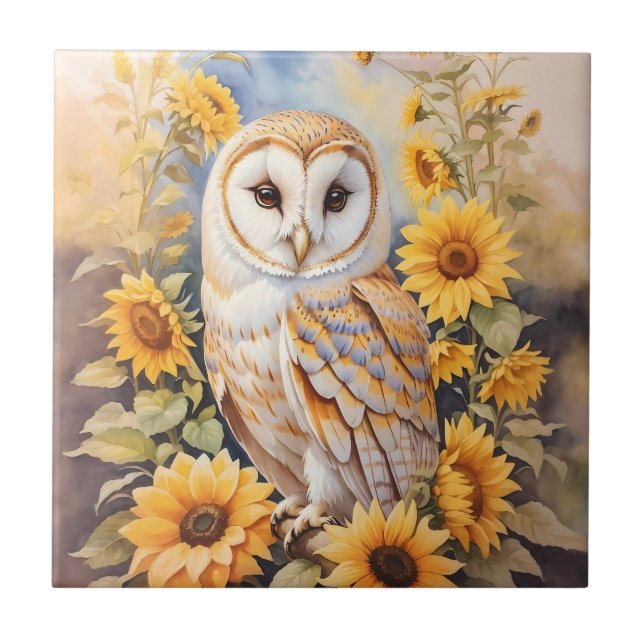 Carreau Belle Chouette Et Fleurs De Soleil (Devant)