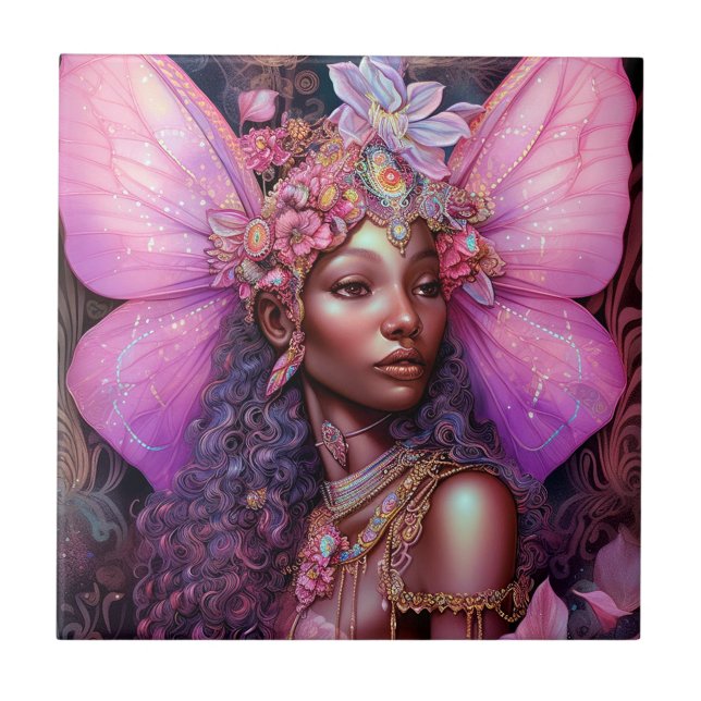 Carreau Belle Fée noire fille Imaginaire Art (Devant)