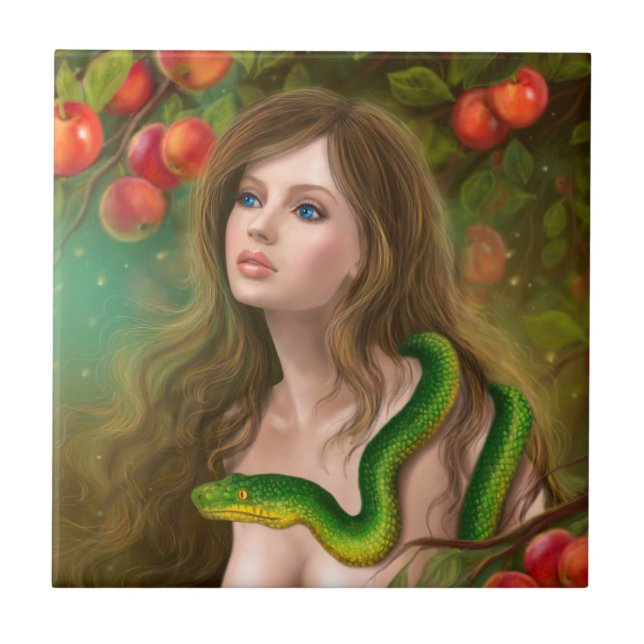 Carreau Belle femme Eve et serpent. (Devant)