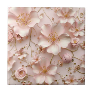 Carreau Belle Fleurs Pastel Rose Doux