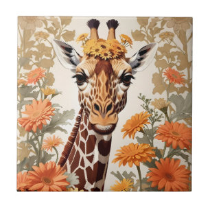Carreau Belle Giraffe et Gerbera Daisy Flowers