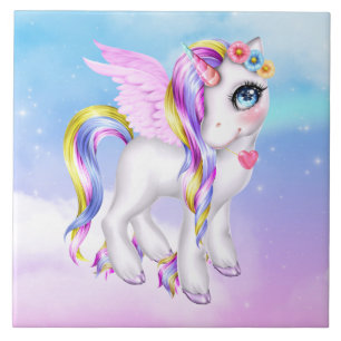Carreau Belle licorne avec Rainbow Mane & Tail