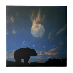 Carreau Belle mosaïque d'art de l'ours et de la lune