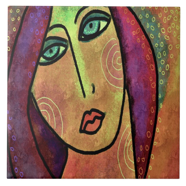 Carreau Belle peinture numérique Abstraite d'une femme (Devant)