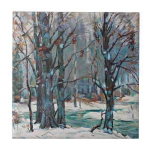 Carreau Belle scène de neige hivernale avec des bleus et d