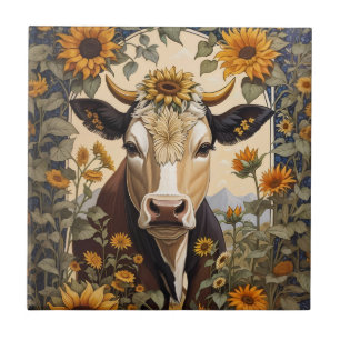 Carreau Belle Vache de campagne tournesol décoratif