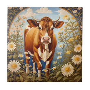 Carreau Belle vache Jersey dans le champ de marguerite Vin
