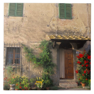 Carreau Belle vieille maison avec des fleurs à San Gimigna