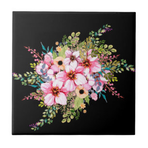 Carreau Belles fleurs qui jaillissent sur fond noir