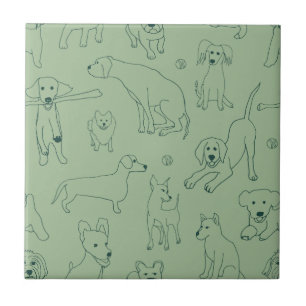 Carreau Belles illustrations de Chiens Green Line Art