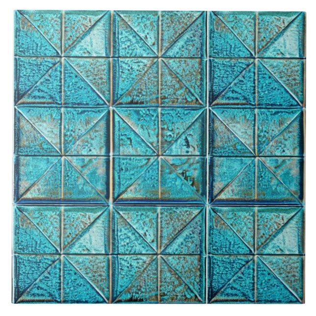 Carreau Belles oeuvres d'esthétique turquoises faux-métall (Devant)